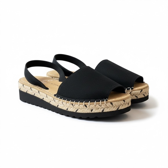Petit Barcelona Wide Fit | Flat Avarcas Black Espadrille Sandals Size 40 D - Picture 4 of 10